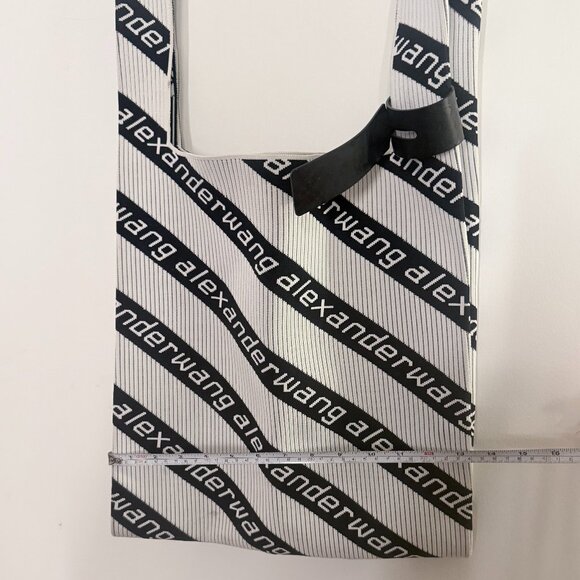 Alexander Wang Knit Jacquard Diagonal Logo Shopper Tote Black White - Picture 2 of 10